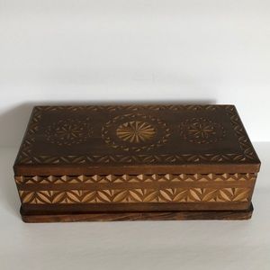 Large Wood Boho Carved Trinket Jewelry Box